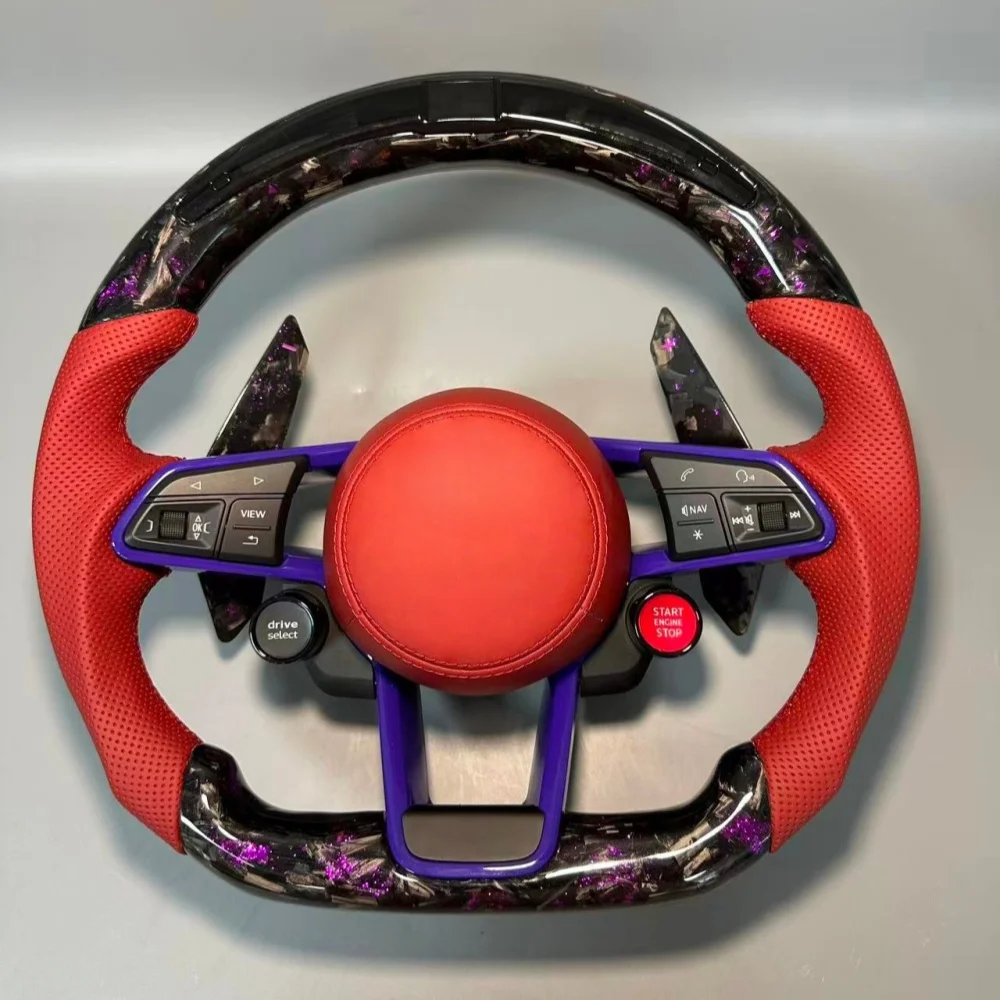 

LED Forged Carbon Flat Bottomed Sport Multi Functional Steering Wheel Assembly For Audi A3 A4L A5 A6L Q3 Q5 Q7 A8 TT Accessories