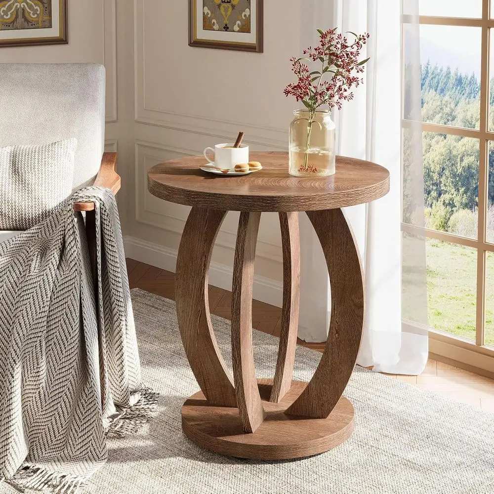 

End Table, Round Side Table with Storage, armhouse Nightstand Bede with Round Tabletop, Accent End Table or Living Room Bedroom