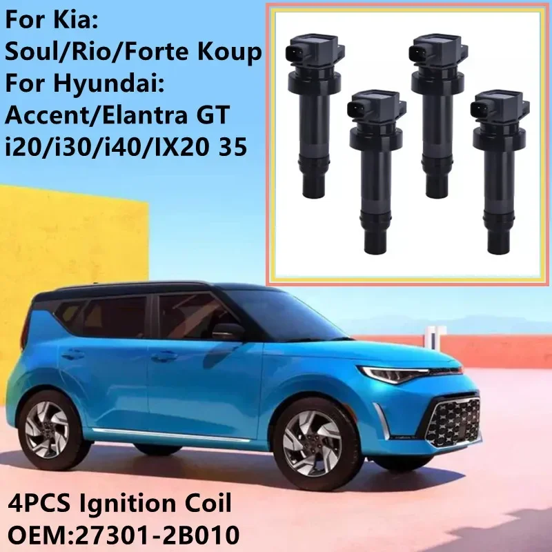 1pc or 4pc Ignition Coil For Hyundai Accent Elantra GT i20 i30 i40 IX20 IX35 For Kia Soul 2010-2013 Rio Forte Koup 27301-2B010