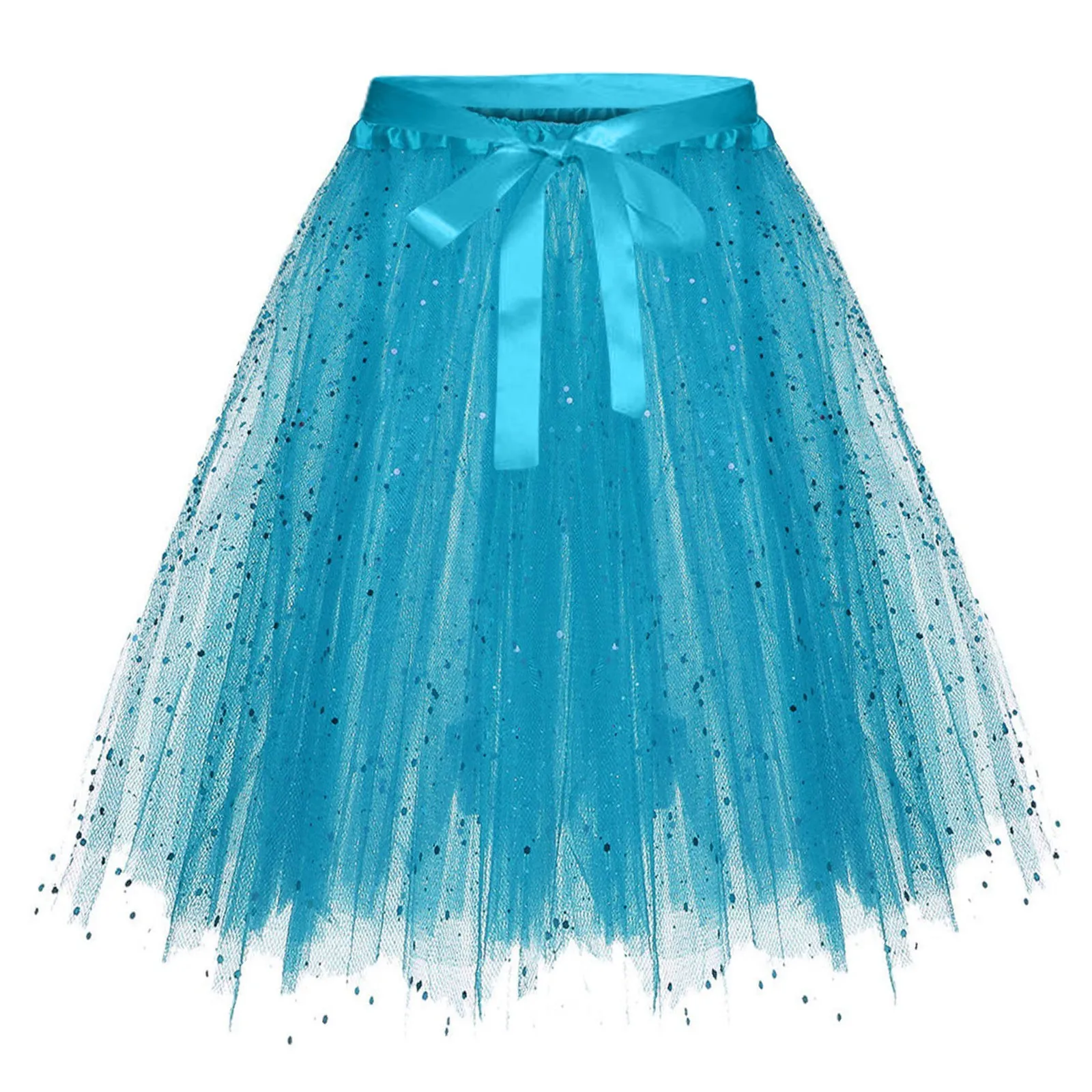 Women Sequin Tulle Skirt High Waist Bowknot Adult Tutu Mini Skirts Vintage Party Costume Ball Gown Ballet Dancewear Mesh Skirts