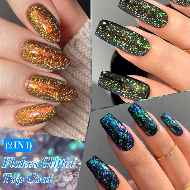 LILYCUTE 7 مللي 2 في 1 رقائق بريق لا مسح معطف فوقي هلام طلاء الأظافر فيرنيس إثارة أورورا شبه دائم UV جل مسمار الفن #4