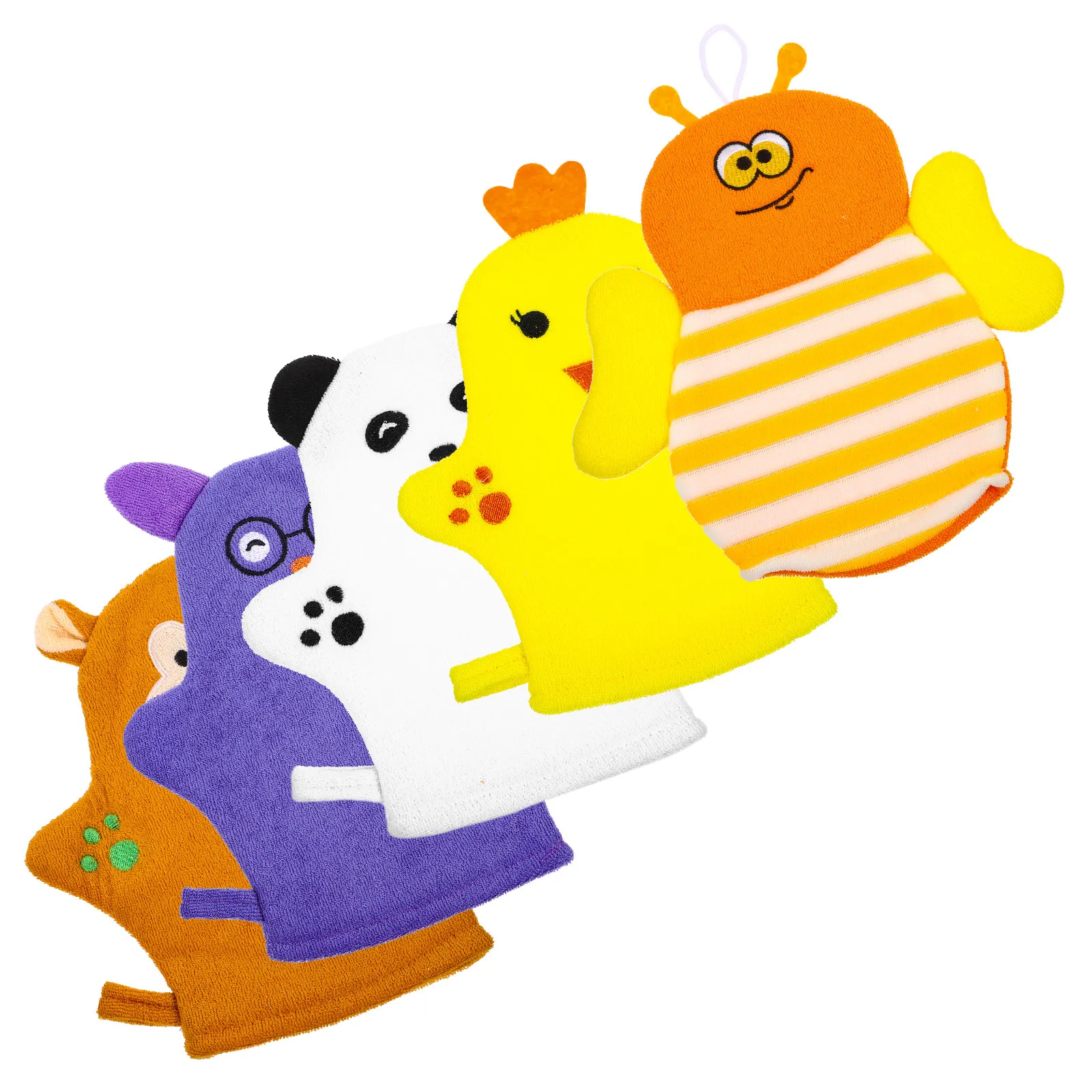 

5Pcs Cartoon Fruit Design Baby Bath Mitts Cotton Infant Bathing Glove Lightweight Portable Gentle Exfoliator for Babies Body