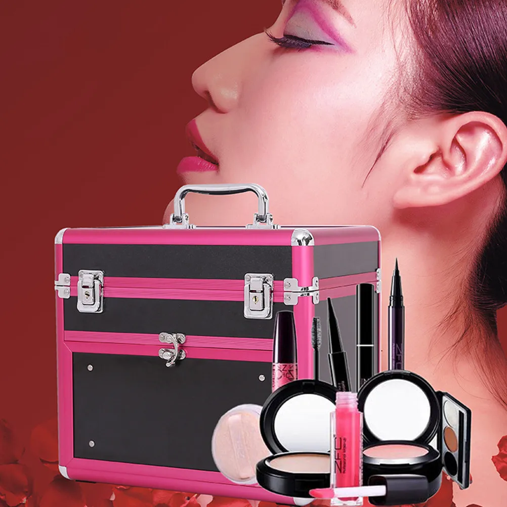 

Портативный алюминиевый контейнер большой вместимости для хранения кистей для макияжа, лаков для ногтей, косметики, для путешествий и ванной комнаты