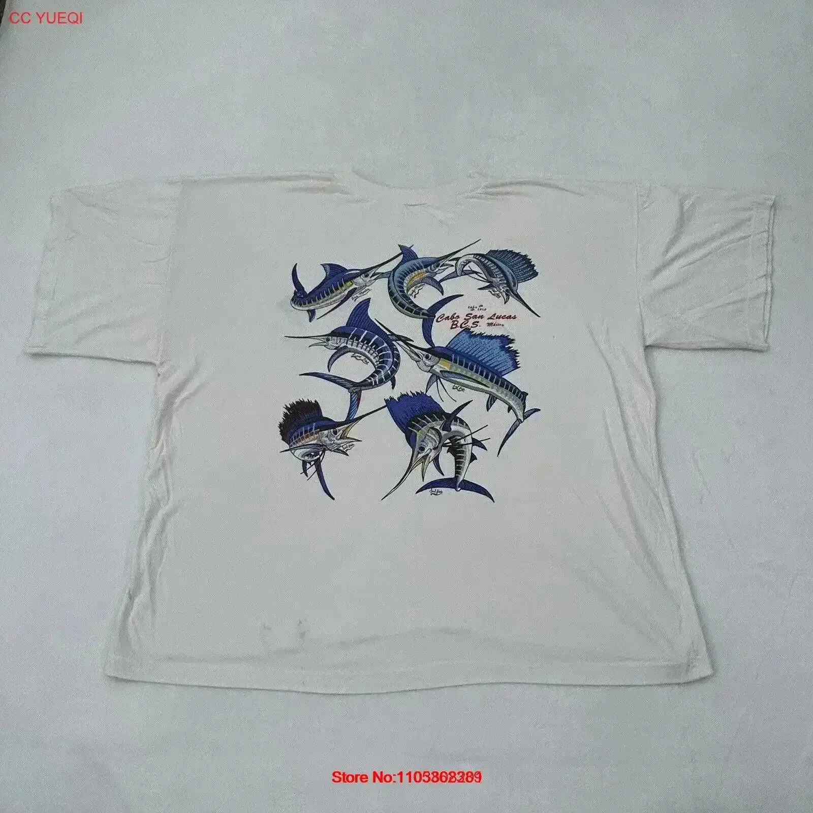 Camiseta Vintage Cabo San Lucas BCS México Pesca de Pez Espada en Alta Mar para Hombre 2XL Lavada Casual Cómoda
