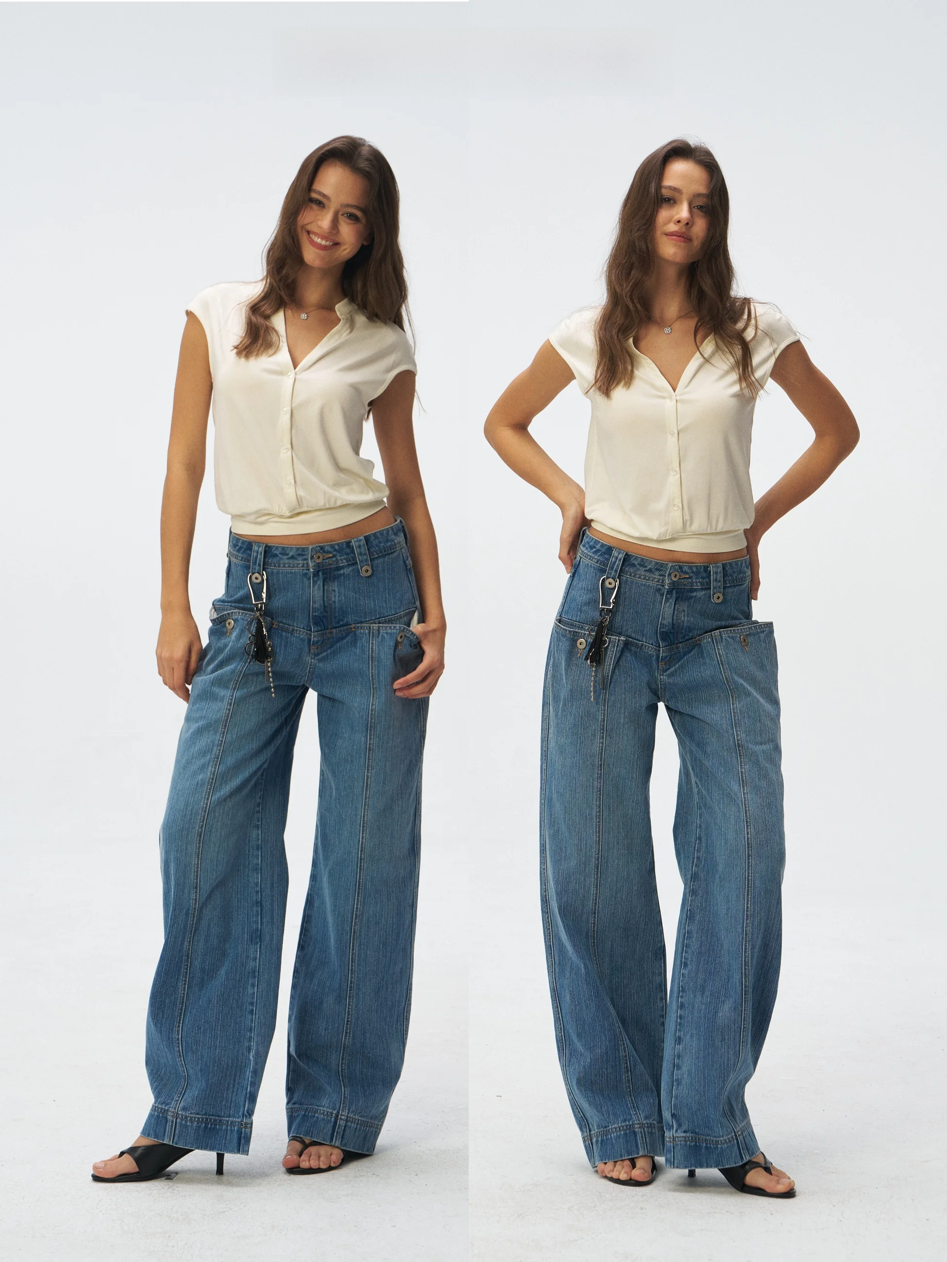 

Sensory Gardens Heavy Industry Full Bamboo Node 3D Texture Retro Blue mid Waist Straight Leg Jeans with Large Pockets Versatile