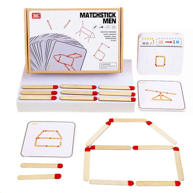 Matches Puzzles Game Wooden Toys DIY Math Geometry Board Game Thinking Match Logic Training Educational Toys For Kids