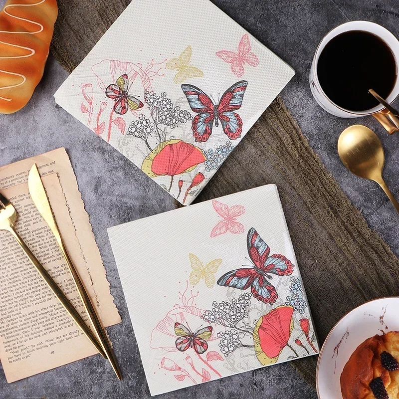 مناديل ورقية مطبوعة بلون الفراشة ، مطعم ، فندق ، مقهى ، لب خشب أصلي للحفلات ، درجة طعام ، جديد ، 2 رقائق ، 20 لكل عبوة #3