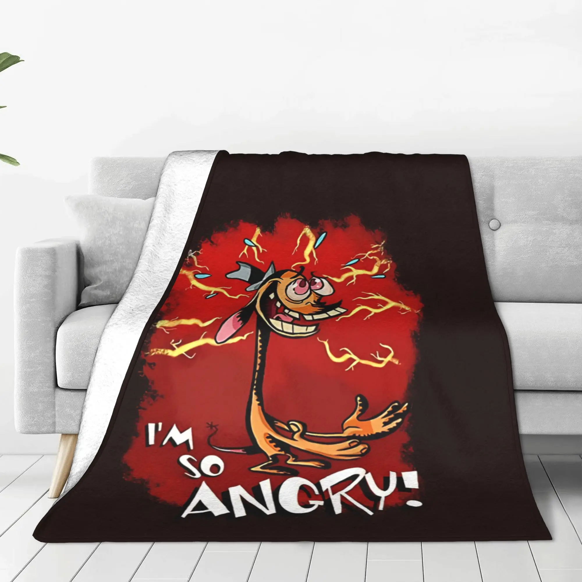 1PC Home Cutecore Retro Surreal Cartoon Ren & Stimpy Blanket Super Cosy Plush Home Living Room Sofa Halloween