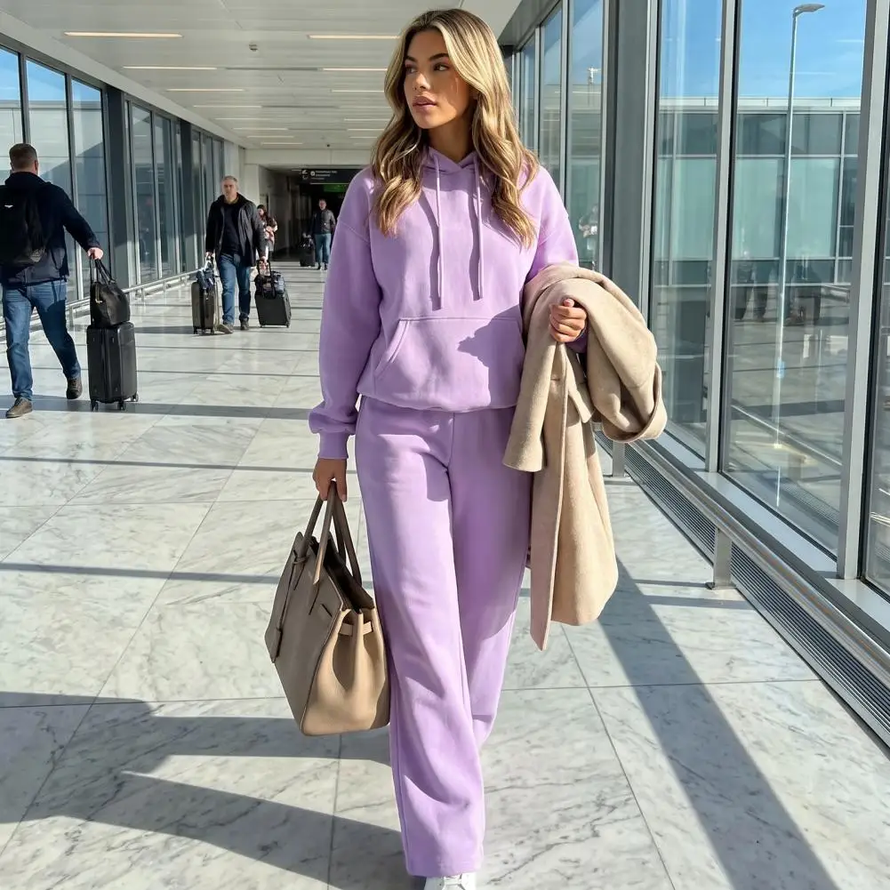 Soft Hooded Tracksuit for Women Women Two Piece Loungewear Set Women Tracksuit 2 Piece Set Long Sleeve Sweatshirt for Travel
