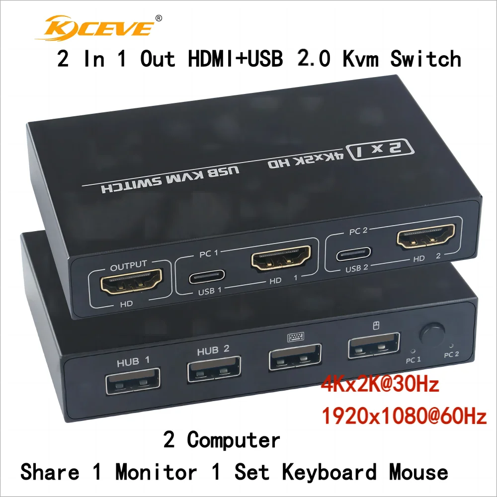 4K KVM 2 in 1 out HDMI-compatible/USB KVM Switch Support HD 2 Computer Share 1 Monitor/Keyboard& Mouse Set Printer Video Display