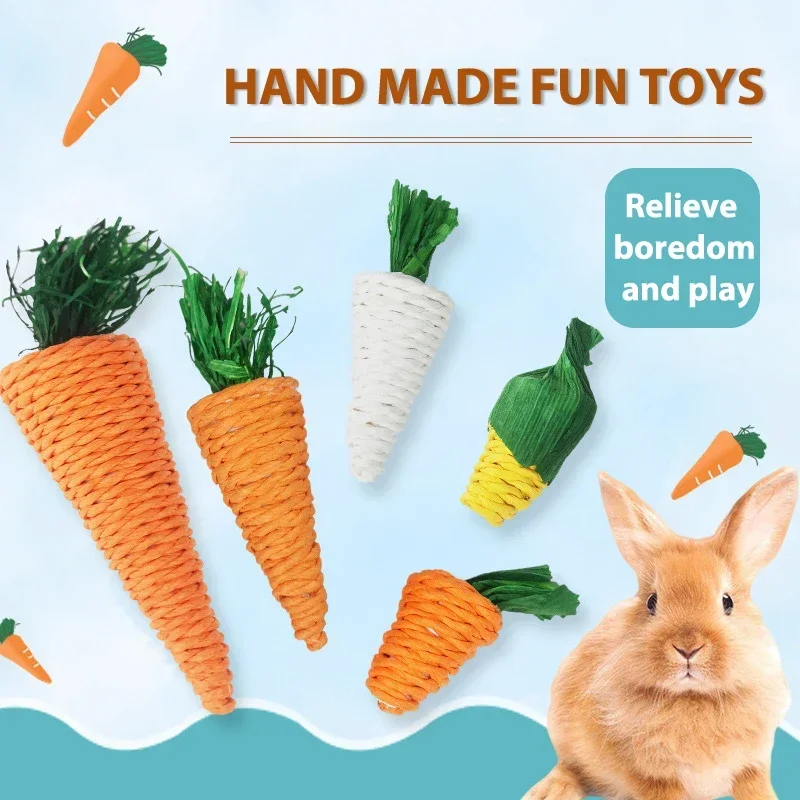 Hamster Rabbit Chew Toy Bite Grind Teeth Toys Corn Carrot Woven Balls for Tooth Cleaning Radish Molar Toys Pet Supplies 1pc