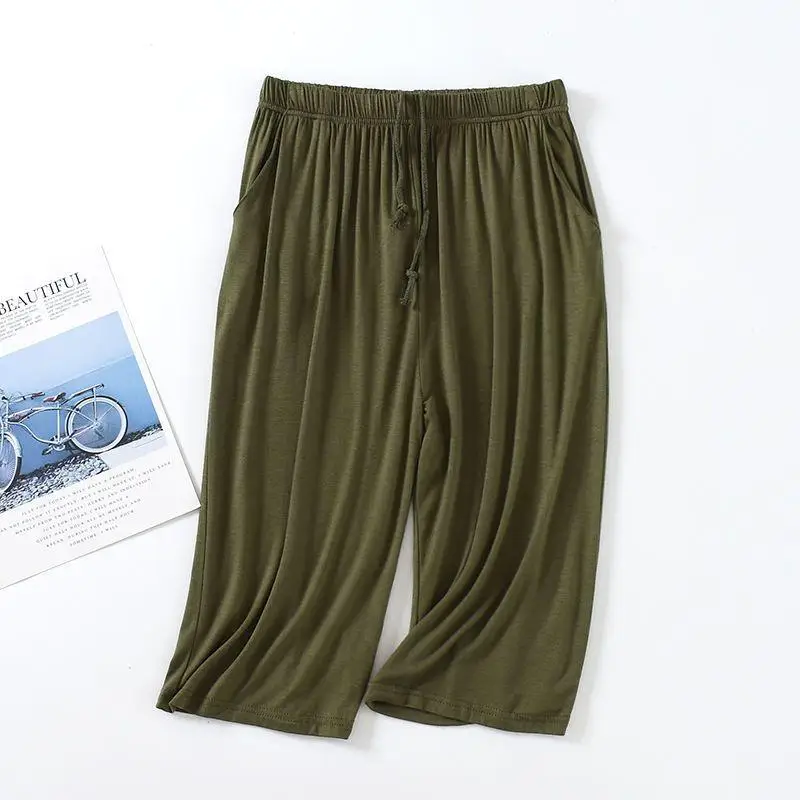 Army green men's capri pants
