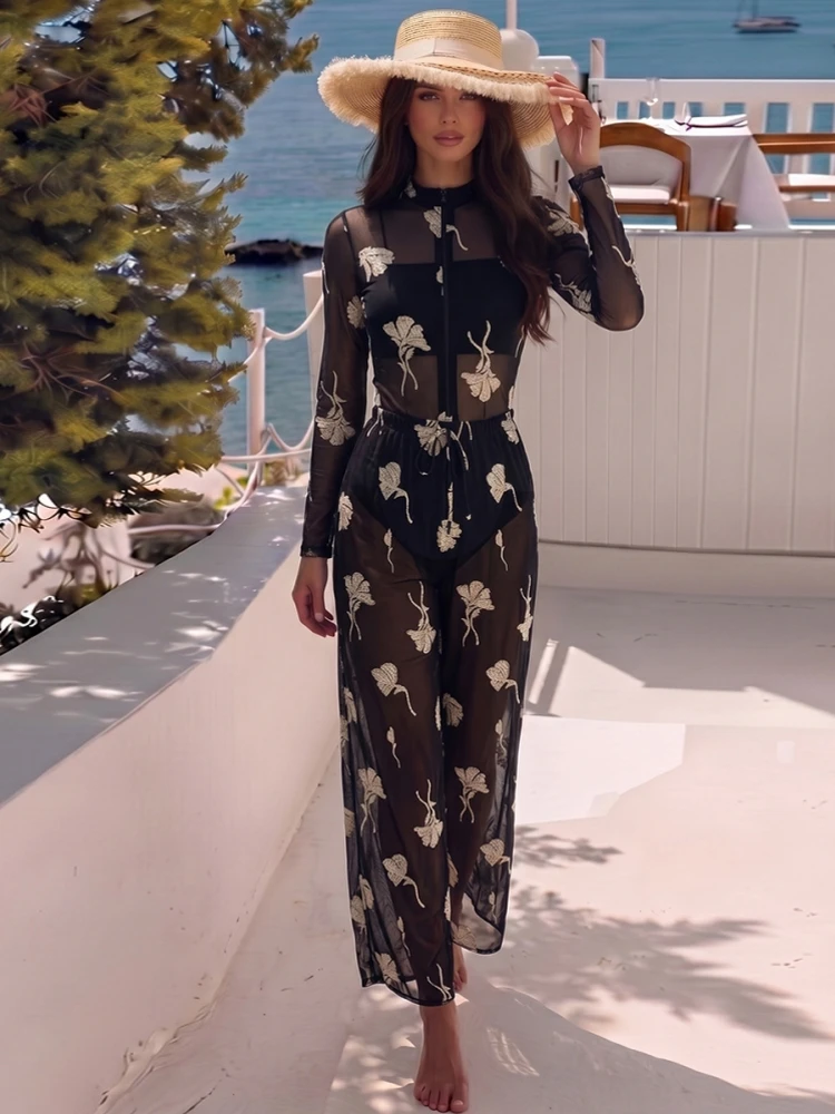 Retro Bikini Printed Fashion Two Piece Swimsuit And Cover Up With Pants Tight Women's Bandage Summer Beach Luxury Elegant