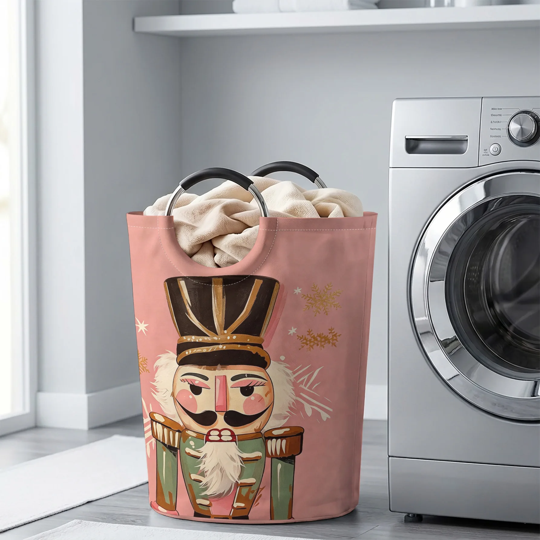 Nutcracker And Snowflake Print Storage Basket, Large Capacity Handheld, for clothes, toys and sundries storage