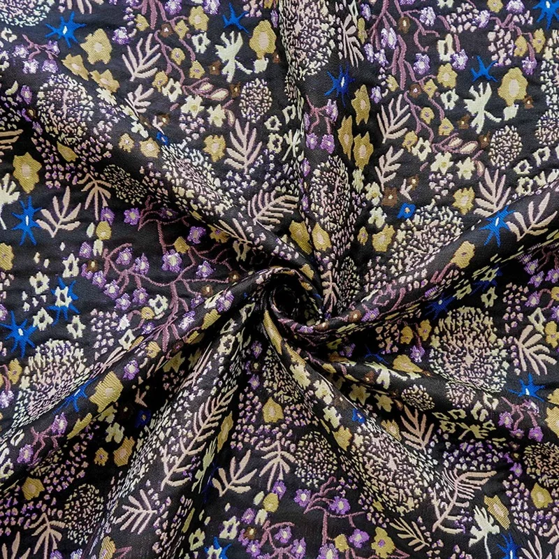 Black Background Relief Jungle Plant Flower Color Woven Jacquard Fabric Retro Dress Dress Vest Bag Curtain Decorative Fabric view 4