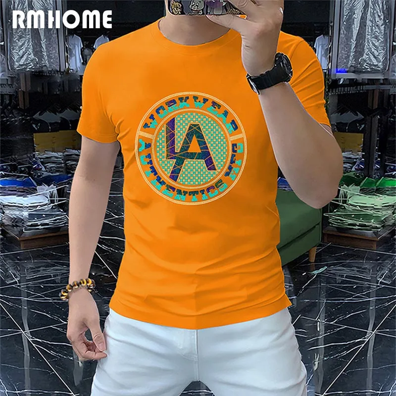 T-shirt Men's Popular Mercerized Cotton Tees 2023 Summer New Youth Fashion Brand Man Clothing Round Neck Bright Colors Tops M-4X