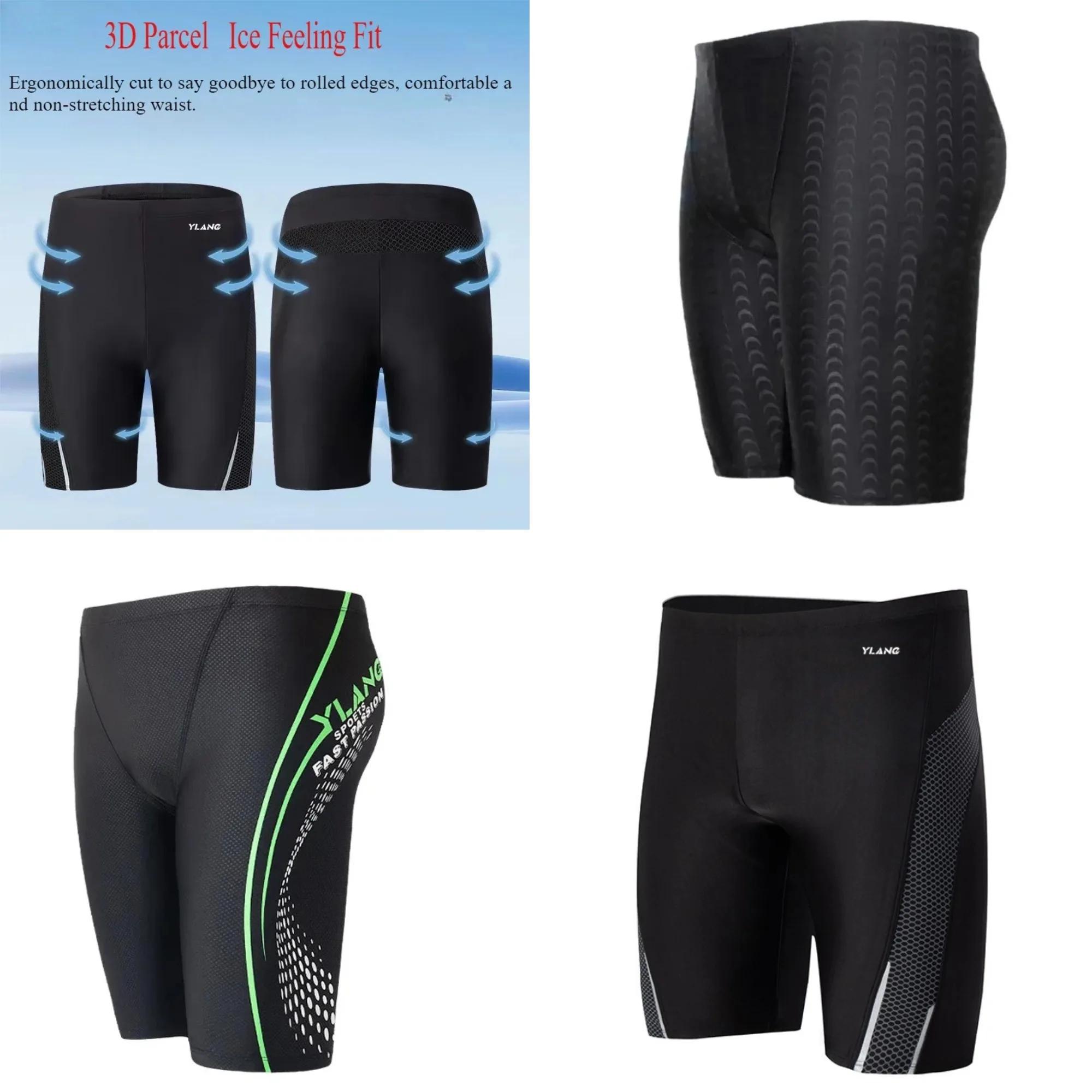 

New Men Swim Jammer Swimming Trunks Professional Swim Surf Trunks Summer Beach Quick Dry Uv Protection Gym Tights Sports