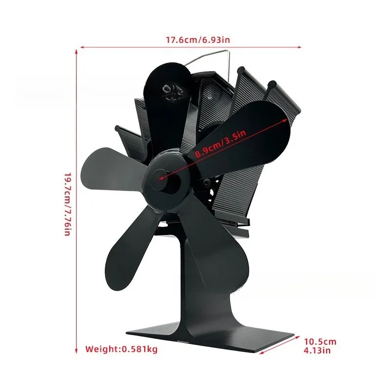 Fireplace fan Thermal power 5-blade thermal energy fan Large air volume Heat driven circulating  Self-start without electricity