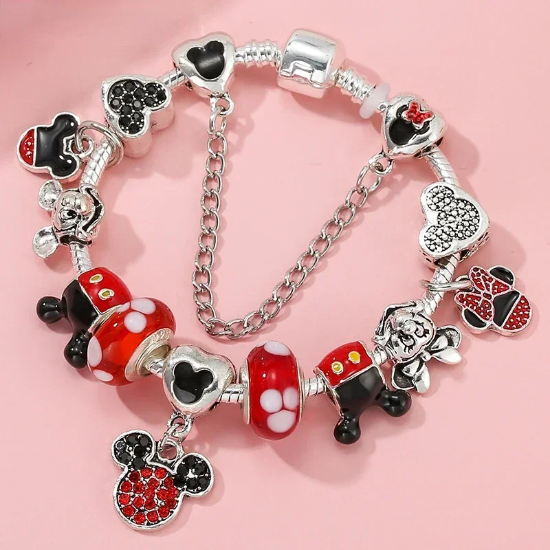 Disney Classic Design Mickey Minnie Charm Bracelet Silver Color Round Women Girl Fashion Jewelry Bracelet Pulsera Mujer