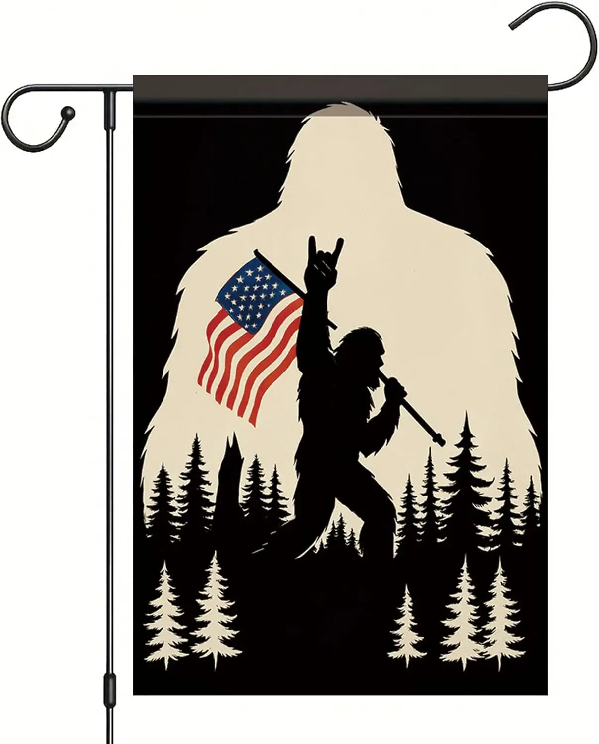 Patriotic Sasquatch Garden Flag 12x18 Inch Double Sided American Flag Rock Hand Forest Outdoor Banner Funny Yard Decor for I yyi