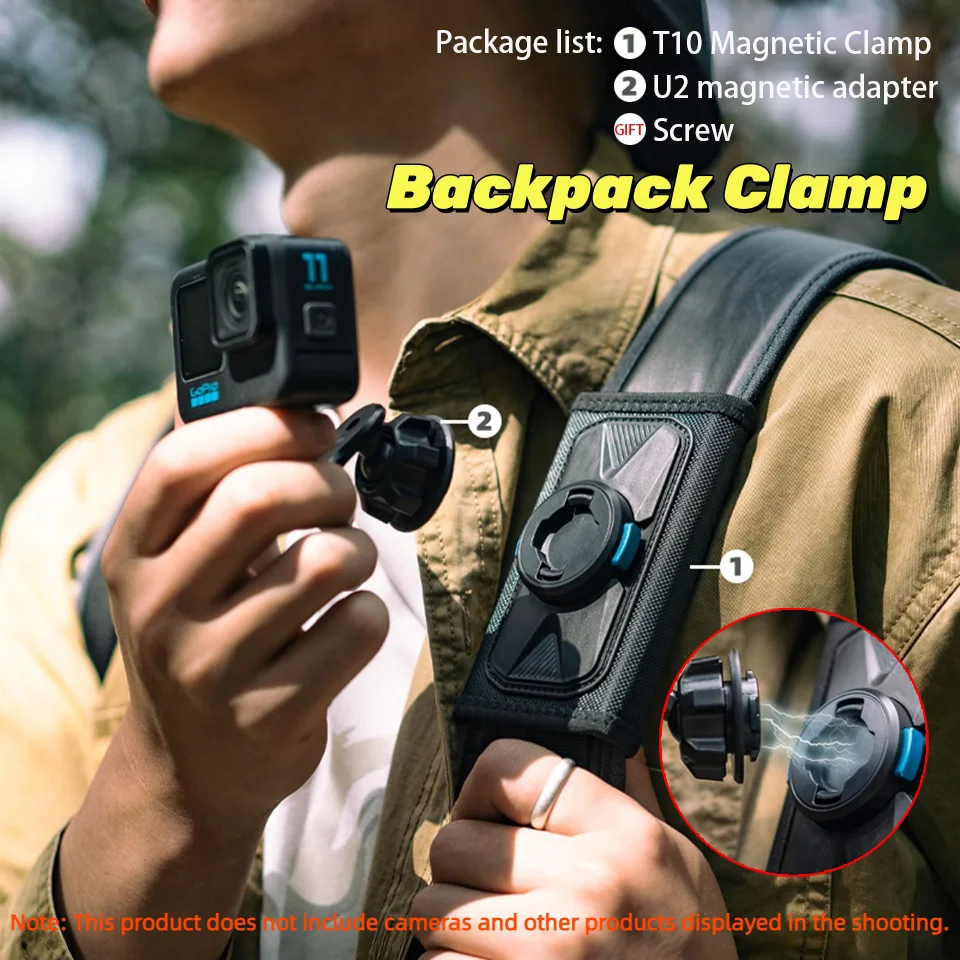 360° Magnetic Backpack Holder Clamp Rotate Buckle Quick Release Shoulder Strap Mount for GoPro Hero 12 Insta360 DJI OSMO Action