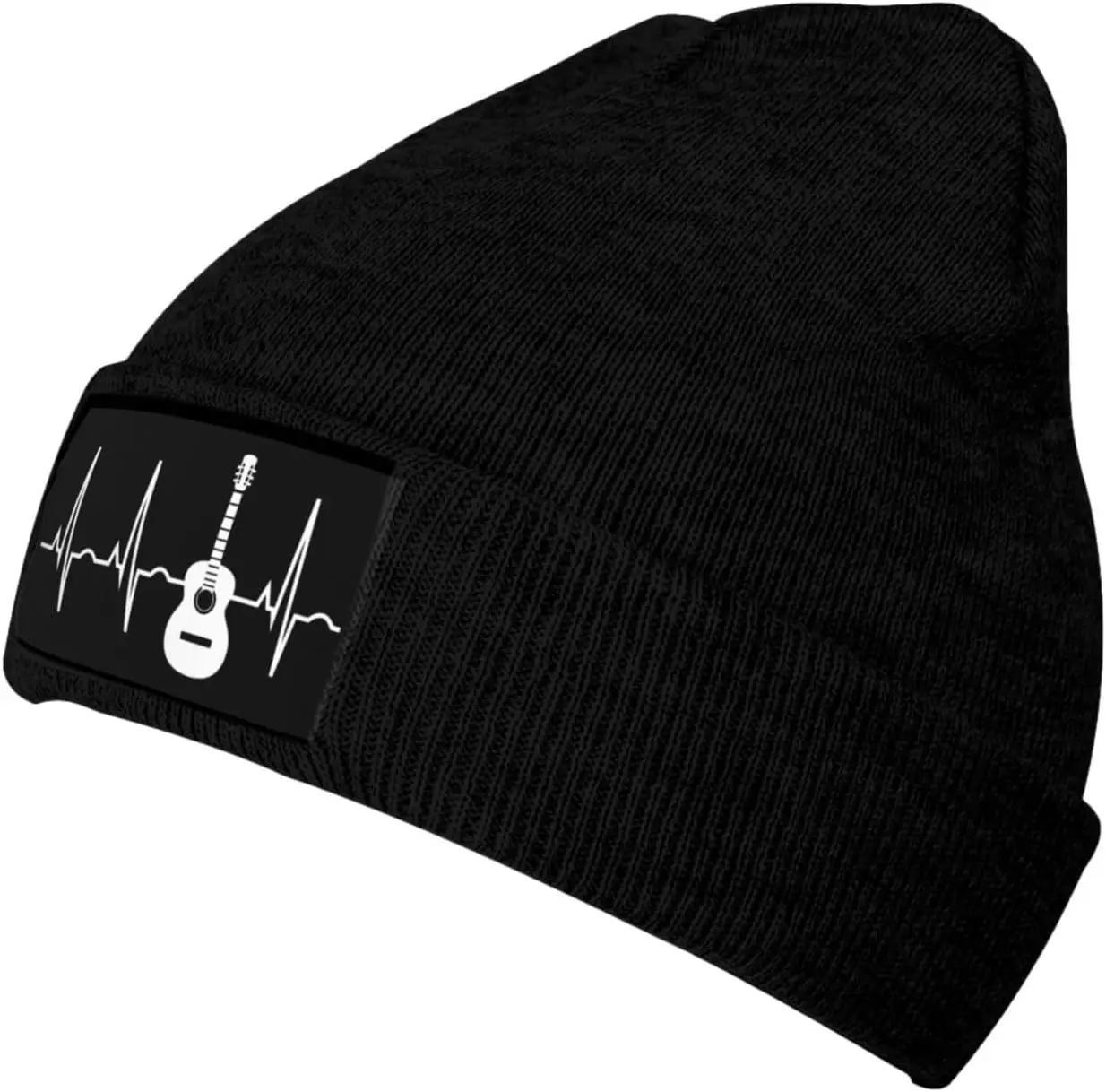 Funny-Guitar-Heartbeat-Musician-Gifts Black Beanie Hats Knit Beanie Cap Winter Hat for Men Women