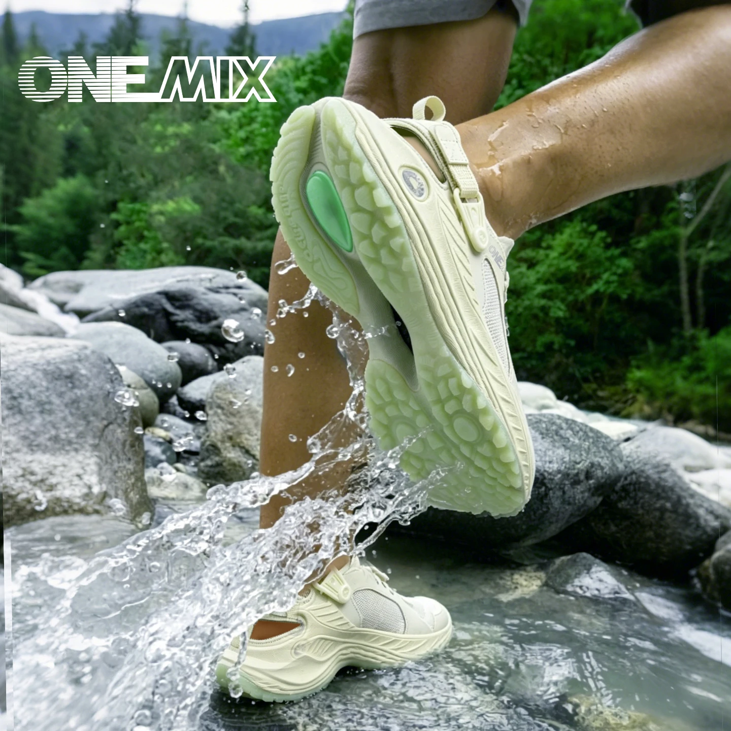 ONEMIX Breathable Mesh Quick Dry Water Shoes Shock Absorb Anti Slip Rock Grain Light Hiking Sneakers Unisex Outdoor Camping