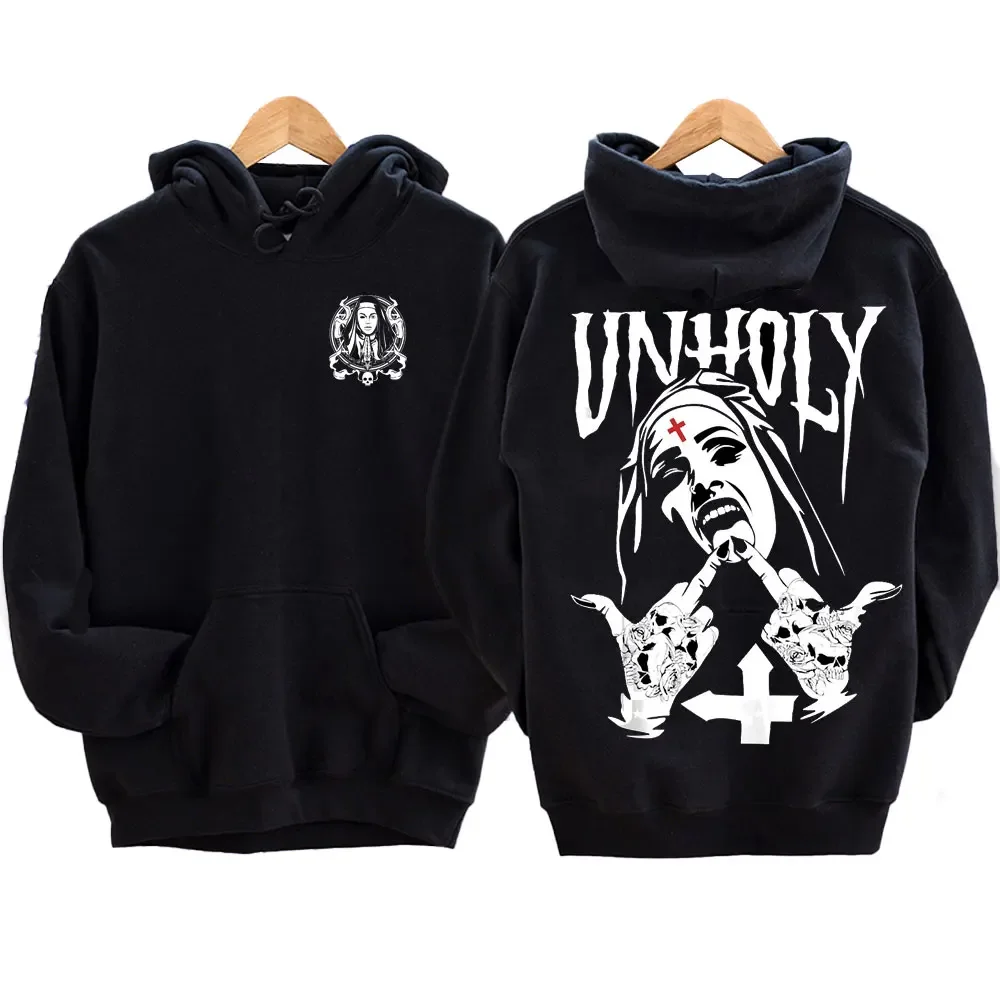 The Bad Nun Satan Street Hip-Hop Nun Print Fleece Sweater Harajuku Autumn and Winter Casual Long-sleeved  Antisocial Men Hoodie