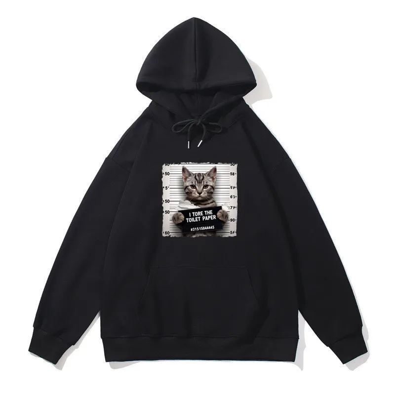 New Spring and Autumn Mens Casual Hoodies Fashion Funny Cat I Shredded the Toilet Paper printed Male Sweatshirts