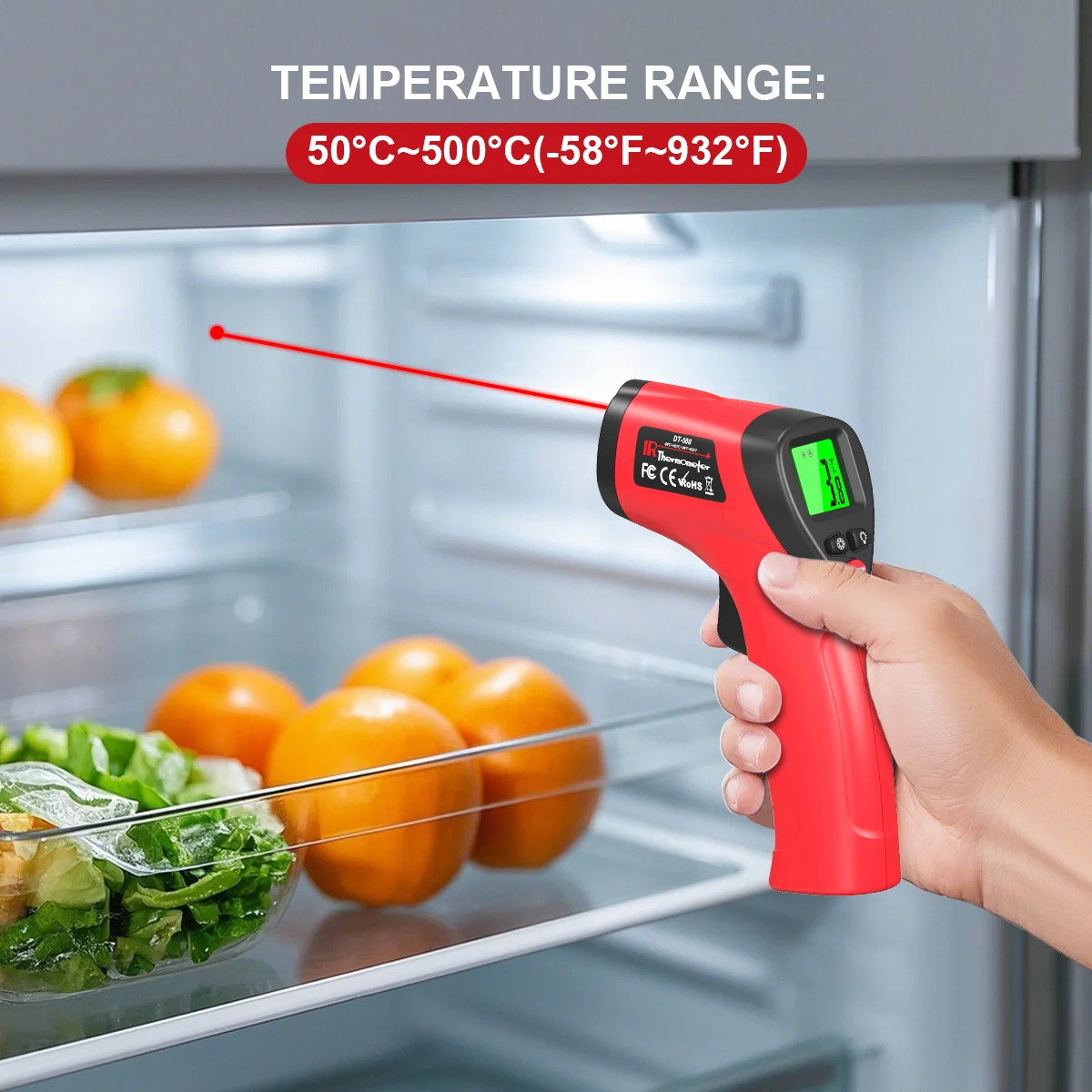 ميزان الحرارة الرقمي بالأشعة تحت الحمراء -58 ℉ -932 ℉   مقياس الحرارة المنزلي، مسدس درجة حرارة ليزر غير متصل قابل للتعديل للمنزل