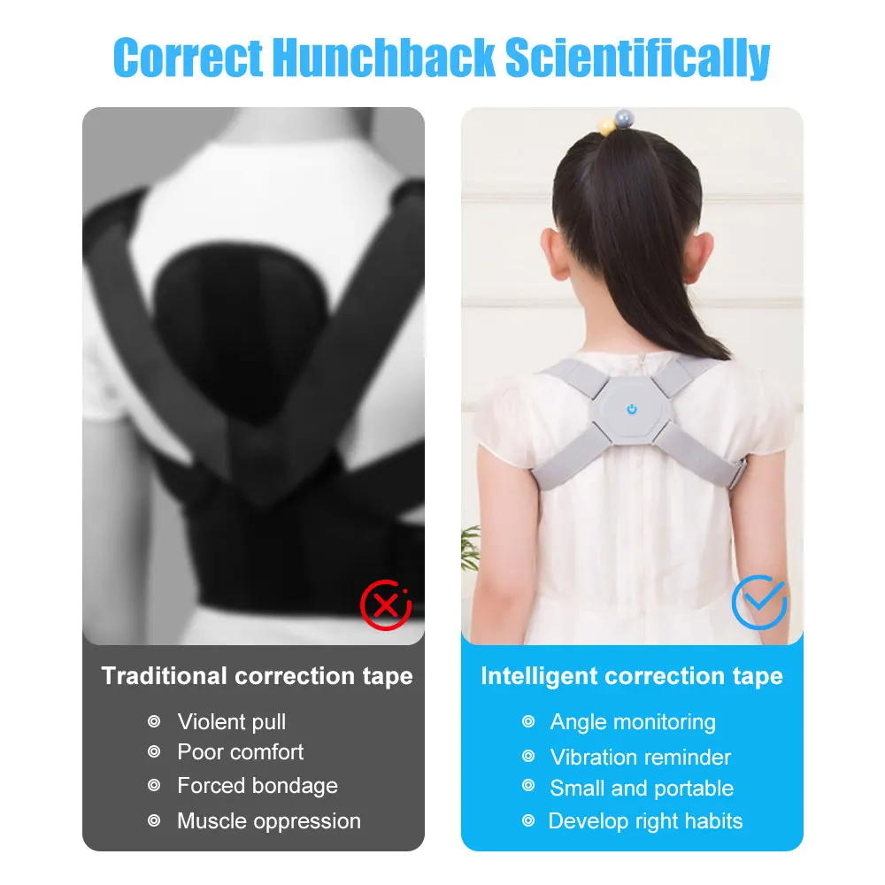 Smart Back Posture Corrector Intelligent Spine Clavicle Brace Support Belt Vibration Shoulder Training Adjustable  Adult Child