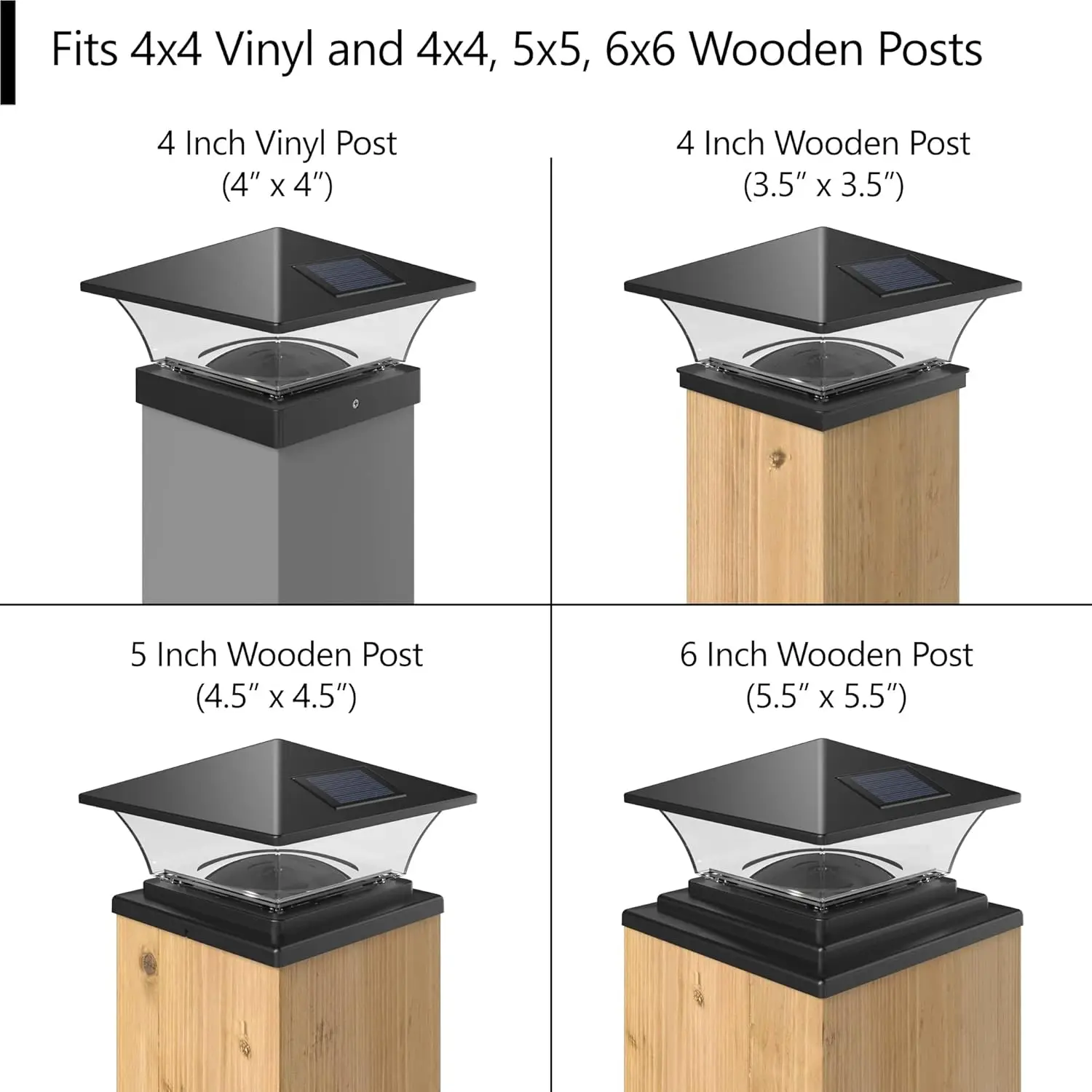 Classic Solar Post Cap Lights - Bright LED for Fence Deck Garden Patio - Slate Black (4 Pack)