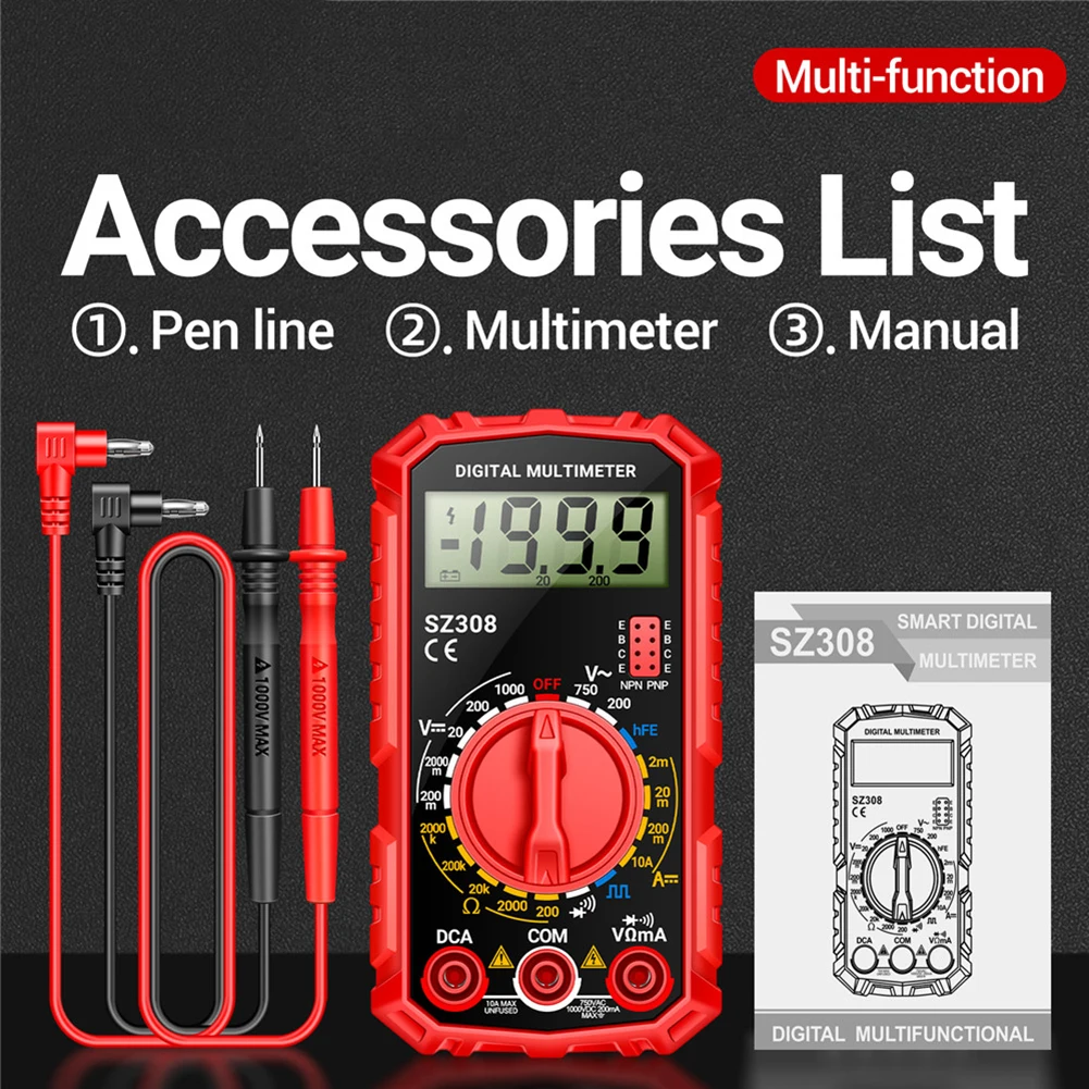 Electrical Multimeter Sz308 Tester Professional Tool LCD Display Voltage Meter Professional Testing Tool Electrical Multimeter