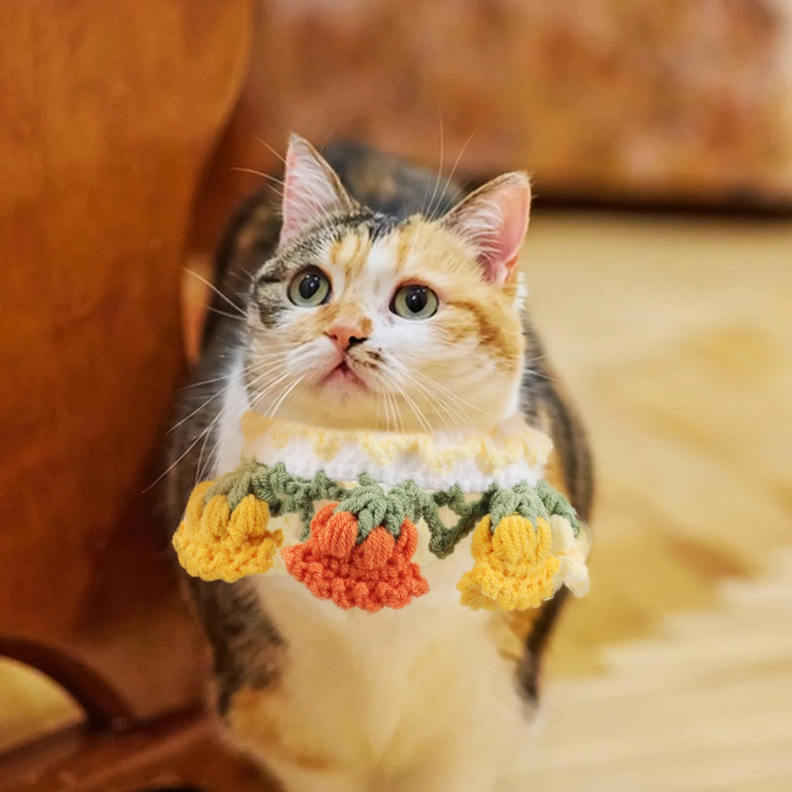 

Pet Collar Cute Knitted Floral Collar Bib for Cats Dogs Cozy Daily Wear Holiday Photos Pet Neck Accessories Dog Neckwear