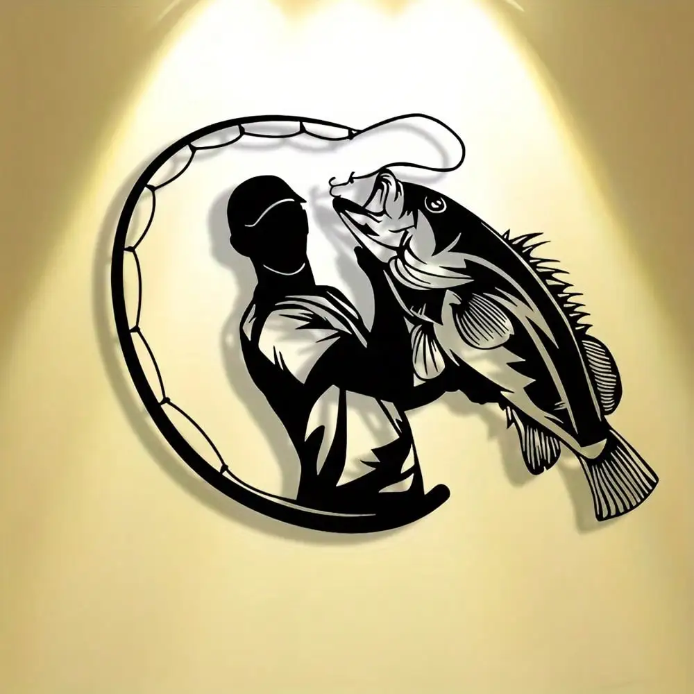 CIFbuy Metal Fisherman Sculpture Iron Wall Art 30cm Kitchen Living Room Decor Unique Angler Home Gift