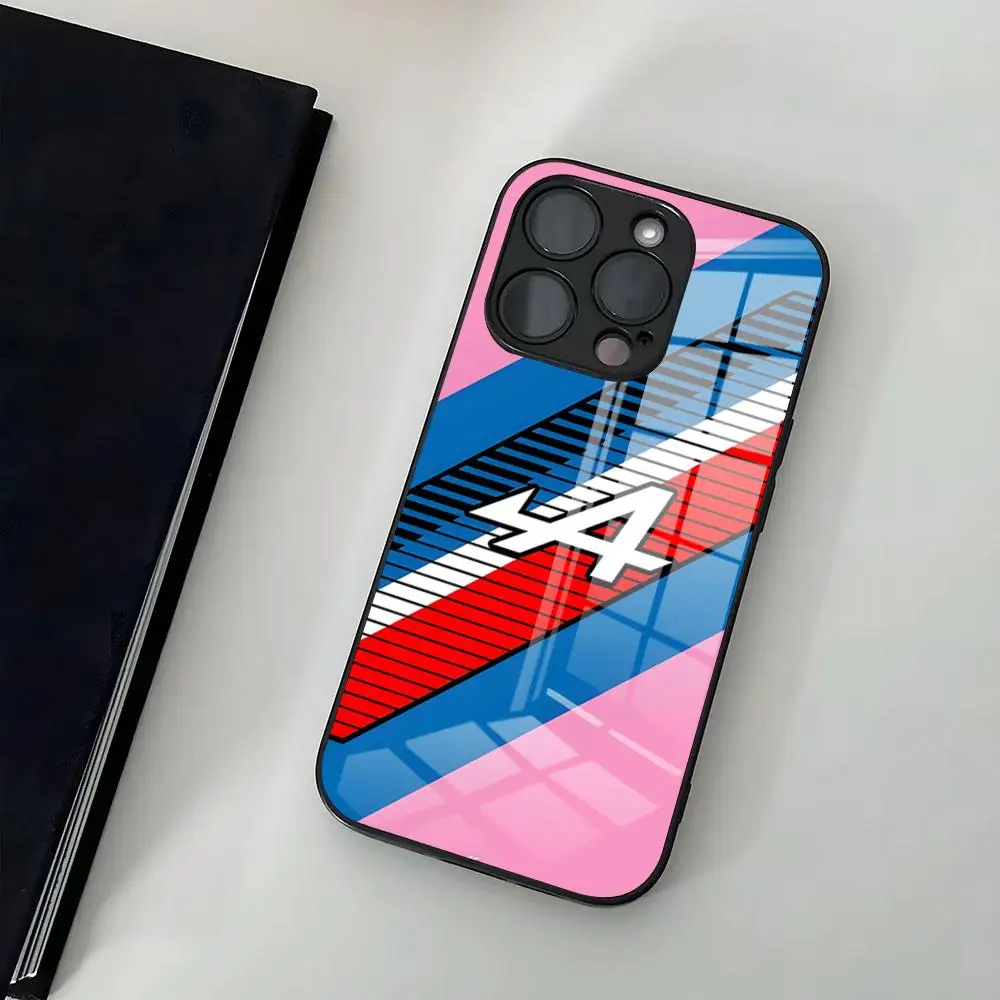 Alpine Logo Tricolor French Phone Case for Iphone 15 13 12 14 11 Pro Max Mini X Xr Xs 8 7 Puls 6 Smart Wireless Charging glass l