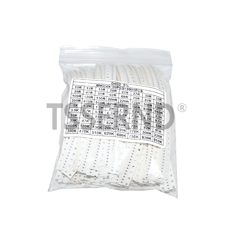 4000pcs 5% 80valuesX 50pcs=4000pcs Sample Kit 0402 SMD Resistor Kit Assorted Kit 10ohm-1M ohm