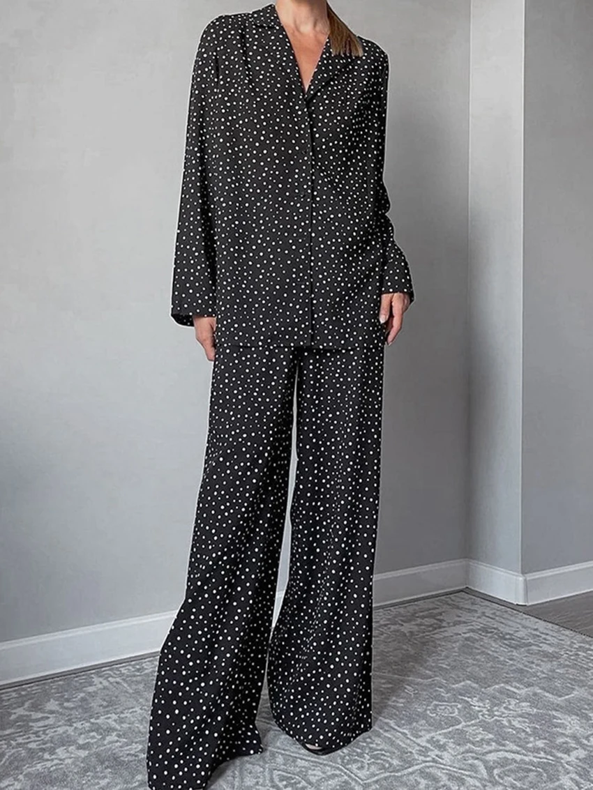 Marthaqiqi Polka Dots Ladies Sleepwear Set Long Sleeve Nightgowns Turn-Down Collar Nightwear Pants Fashion Female Nightwear Suit