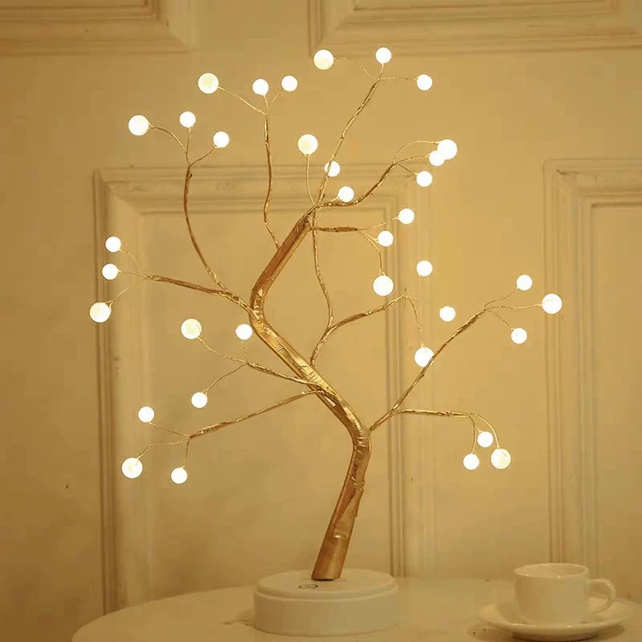 LED Pearl Tree Light Sleeping Creative Nightlight Bedroom Ins Girl Heart Bedhead Desk Lamp