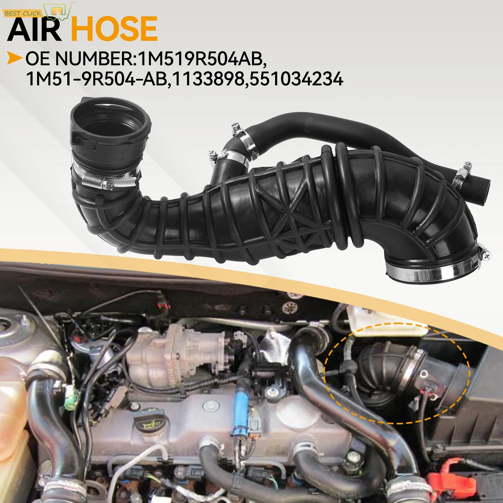 Air Filter Box Top Intake Hose Pipe 1M519R504AB 1133898 For Ford Focus Transit Connect Tourneo Connect 1.8 TDCI Car Accessories