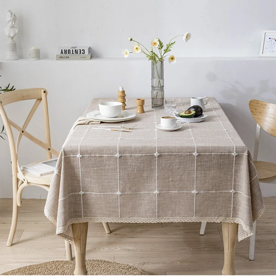 Cotton Linen Embroidery Tassel Tablecloth,Grey Large Square Dust-Proof Table Cover,for Kitchen Dinning Coffee Tabletop Decor