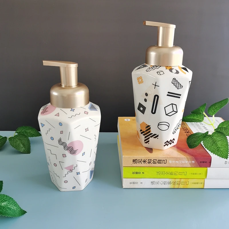 Creative Nordic Ceramic Mousse Press Foaming Bottle Hand Sanitizer Sub-bottling Facial Cleanser Foamer Bathroom Decoration