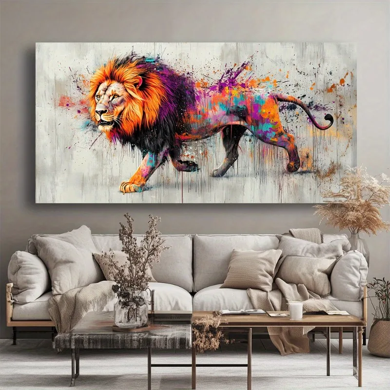 

Vibrant Lion Abstract Canvas Wall Art Frameless Modern Print for Living Room, Bedroom, Office High-Quality Artwork Wall Art