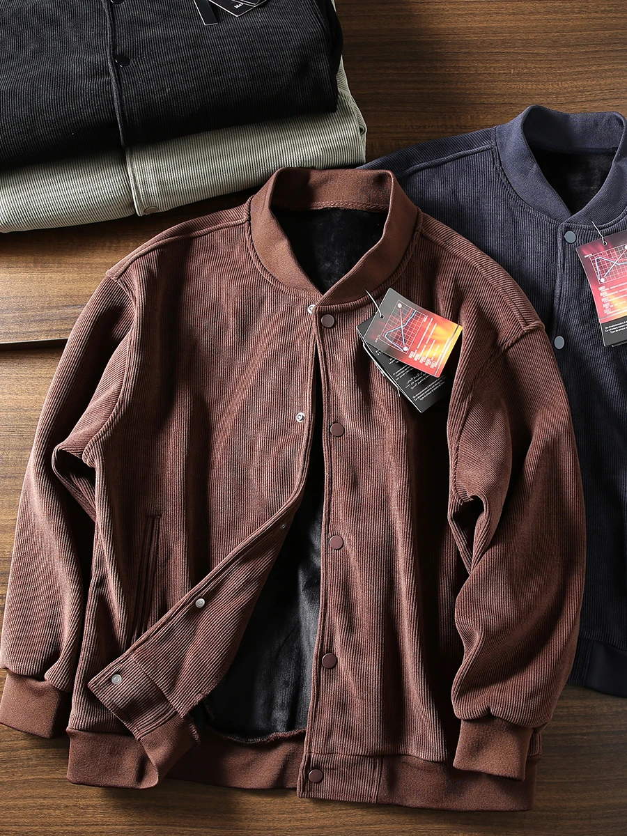 

Men's Corduroy Jaet with Baseball Collar Autumn Winter Warmth Storage Proc Faionable Urban Sle Long Sve