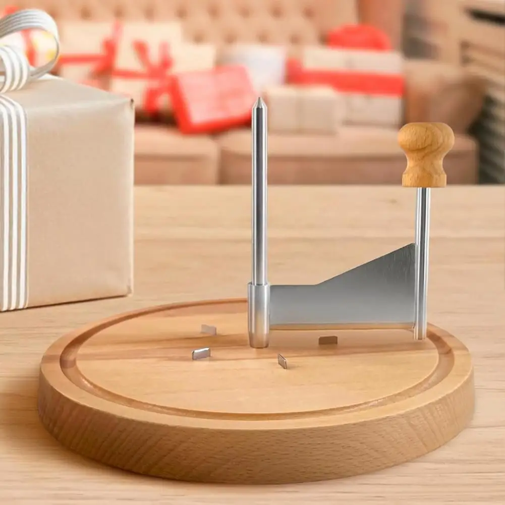 Wood Base Cheese Slicer Cheese Grater Cutter with Stainless Steel Blade Solid Wood Base Cheese Curler Wheel Slicer for Home