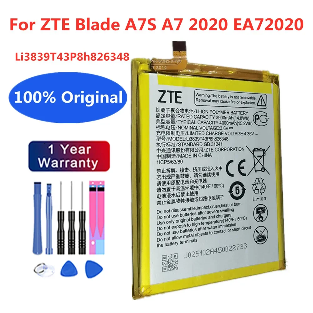 

Аккумулятор Li3839T43P8h826348 для телефона ZTE Blade A7S A7 2020 EA72020, аккумулятор 4000 мАч