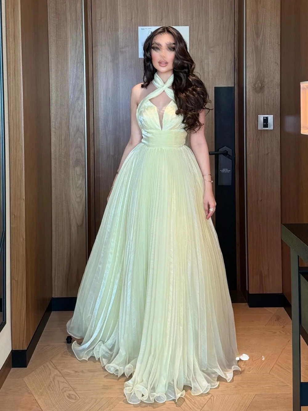 Customized Women Prom Gown Evening Formal Dress Simple Organza Pleat A-line Halter Long Dresses Unisex Chinese Style image 2