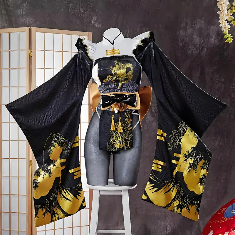 

Game Blanc Cosplay Costume Black Long Sleeve Top Shorts with Accessories Full Set Chinese Style Qipao for Women