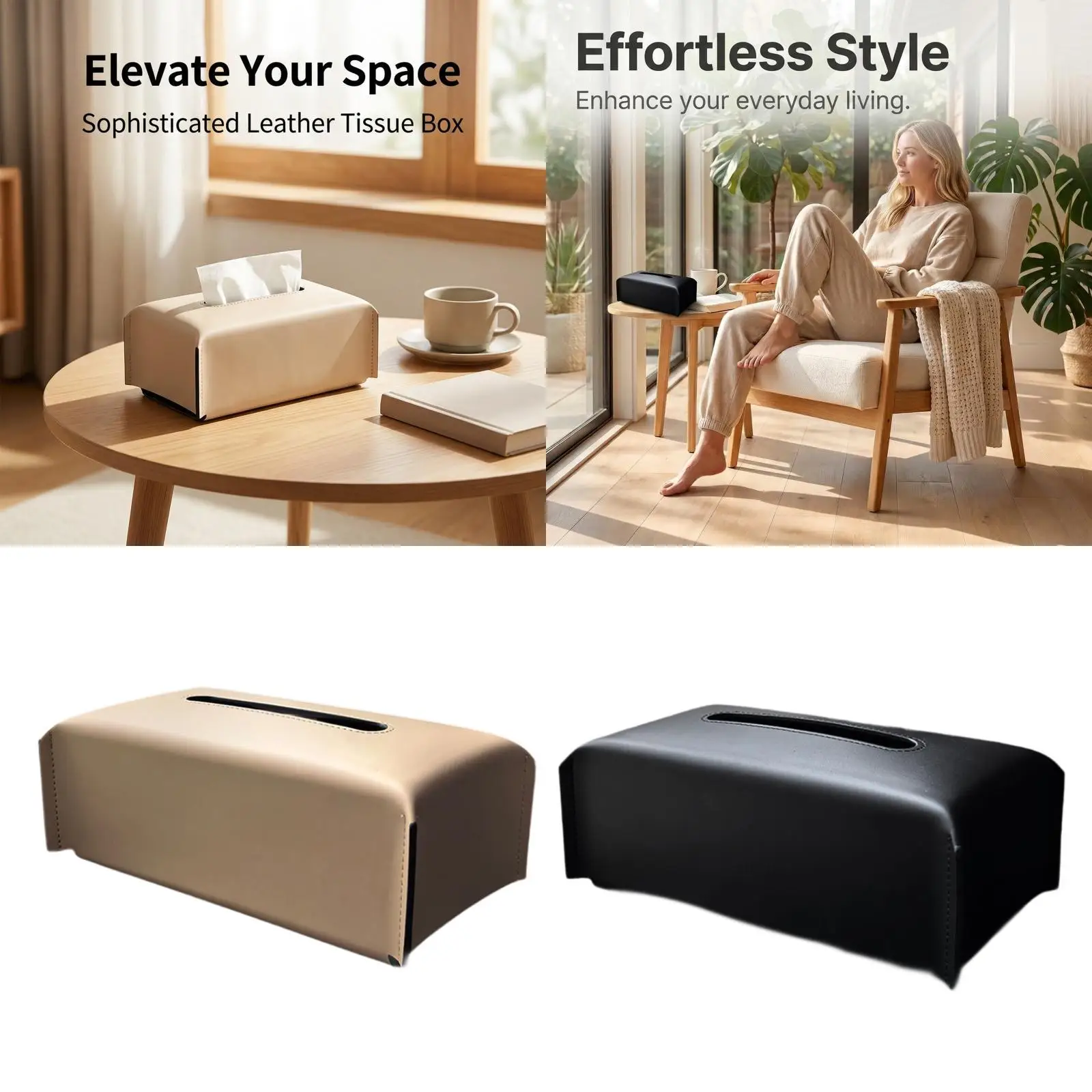 PU Leather Rectangular Tissue Box Cover Modern Napkin Holder Organizer Refined Decor Tissue Container for Desk Side Table