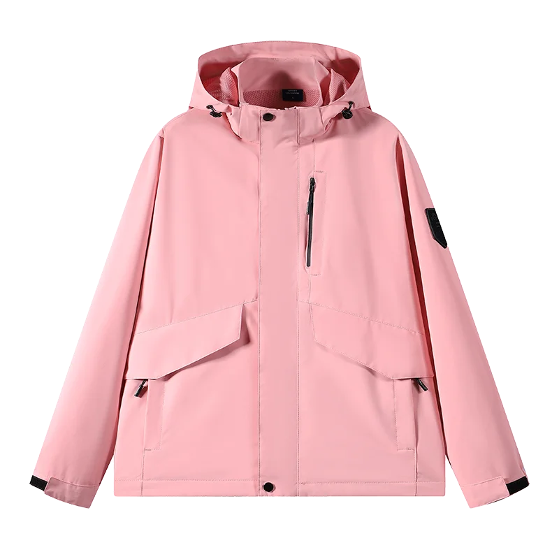 Y2K Vintage Windbreaker Jacket Women Korean Streetwear Taupe Hooded Outerwear Jackets Oversized Hip Hop Techwear Pink Coat Women